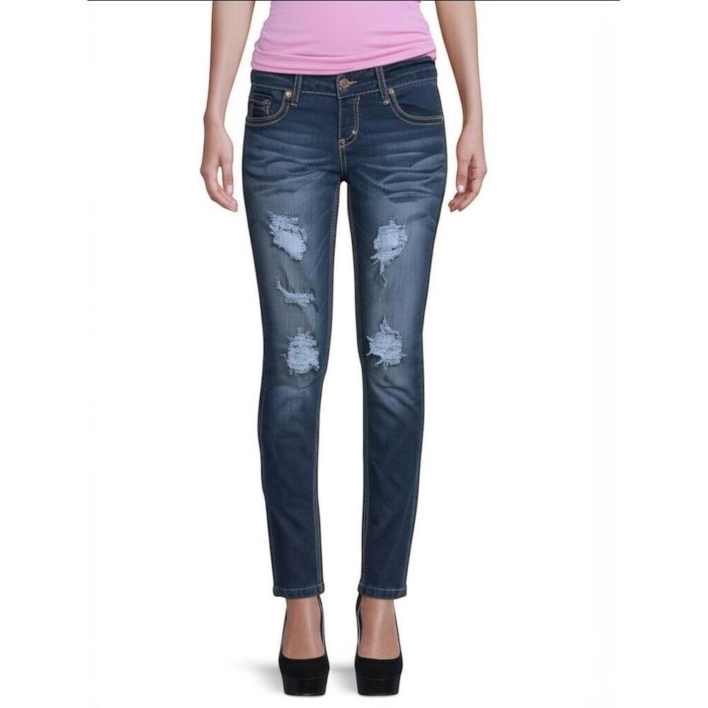 Mind Code Jeans Dark Blue Wash Distressed Ripped Skinny Modern Trendy Size 9